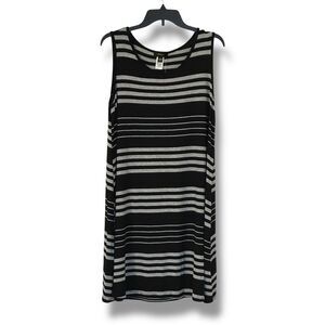 Espresso Women’s Sleeveless Knee Length Knit Dress Gray Black Stripe Large NWT